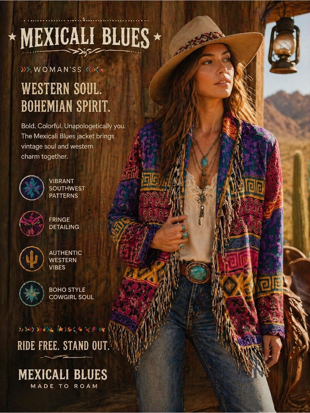 Mexicali Blues Vibrant Southwest Fringe Jacket - Multicolor M/L